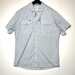 Poncho Men's Slimfit Vented Lightweight Gray Blue White Pearl Snap Shirt Sz M
